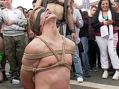 Amateur guy tied up, blindfolded and humiliated in public