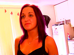 Purple haired chick Zoe Zebra fucked and covered with sticky cum