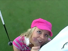 Golf lessions turn into fucking with natural tits Candy Kiss