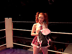 Hardcore fucking in the ring with a cum loving redhead model