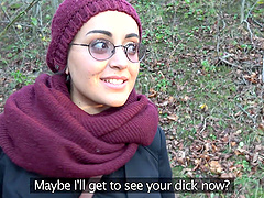 Dirty girl with glasses takes a long white dick in her mouth and pussy