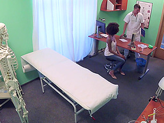 Handsome ebony model gets her juicy pussy fucked by a doctor