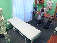 Slender blonde Paris Divine with glasses fucked by a doctor