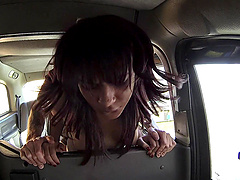 Hardcore fucking in the back of the taxi with ebony Channel Santos