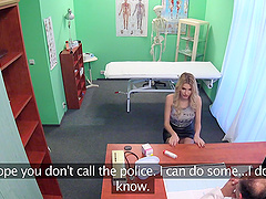 Naughty doctor fucks his sexy blonde patient from behind. Spy cam