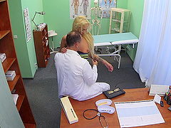 Skinny blonde patient Joana White examined with a doctor's dick