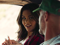 Erotic outdoors fucking in the pick-up truck with Kimber Woods