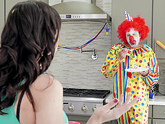 Kinky fucking on the bed between a clown and kinky Alana Cruise