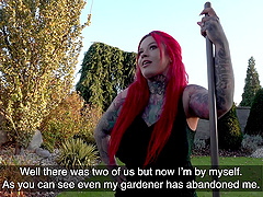 Tattooed redhead stranger Sabien DeMonia gets fucked in outdoors