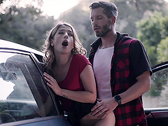 Outdoors fucking by the car with cock hungry amateur Kristen Scott