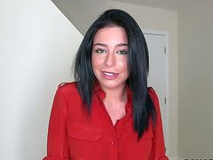 Adriana Lynn sucks a prick before taking it in her shaved cunt