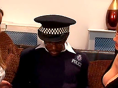 Black officer gets pleasured by horny sluts Annabelle and Red