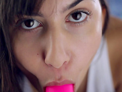 Closeup solo video of gorgeous Anya Krey playing with a dildo