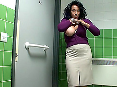 Dirty MILF Danica Collins enjoys playing in the public toilet