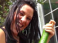 Solo hottie Crystel Lei loves drilling her pussy with a cucumber