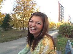 Sexy Lucy gives nice blowjob in a park in POV video