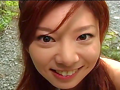 Outdoors video of cute Aki Katase getting pleasured with a toy