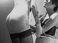 Lesbian chicks Asa Akira and Cadence St John have sex in B&W movie