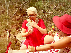 Older lesbos having fun outdoors - Morgana Muses & Cassandra Sie