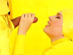 Nasty blonde babe Mimi Cica in yellow clothes loves riding cocks