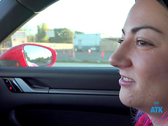 Lily Adams moans while getting fingered in the car in POV