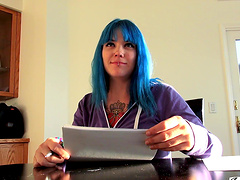 Quickie fucking with blue haired roommate Chelsea Dagger on the bed