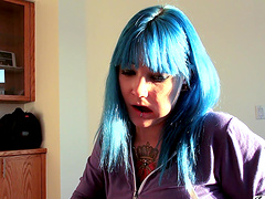 Quickie fucking with blue haired roommate Chelsea Dagger on the bed