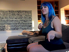 Quickie fucking with blue haired roommate Chelsea Dagger on the bed