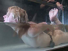 Blonde Faye Runaway gets bounded and poured with water