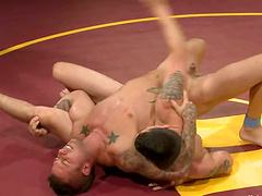 Tattooed Gay Guys Wrestling to Avoid Getting Butt Fucked