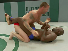 Gay Black Guy Fighting Interracial Wrestle Combat with White dude