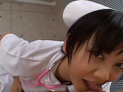 Nurse Meguru Kosaka gives a deep throat blowjob in uniform