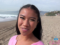 Asian babe Ameena Green gets naughty in the ocean