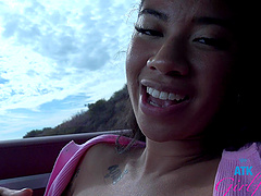 Asian babe Ameena Green gets naughty in the ocean