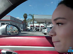 Steamy cowgirl ride on a shiny black car