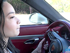 Steamy cowgirl ride on a shiny black car