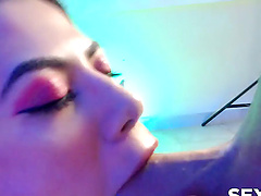 Pov view of a latina babe giving a blowjob