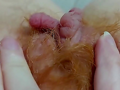 Hairy pussy up close: a solo masturbation session