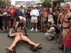 Brian Bonds gets bound in the street and gets his ass toyed and pounded