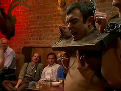 Cole Streets gets bound and fucked hard by many gays in a bar