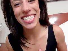 Brunette babe gives a sloppy blowjob in this amateur porn video