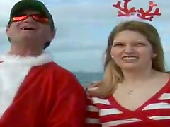 Two Santas Banging a Hot Chick's Butthole in a Yacht