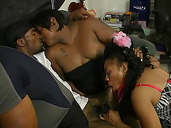 Hot ebony sluts in group sex sucking cock and getting screwed