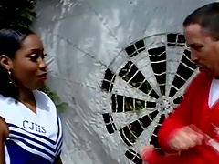 A n explosive cumshot for a horny cheerleader in this interracial clip