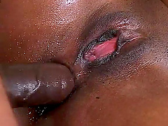 Ebony Vixen Fyre gets banged in both holes and facialed