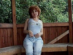 Mature MILF does solo vibrator masturbation outdoors