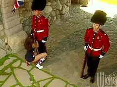 Two British royal guards fuck gorgeous Stephanie Swift outdoors