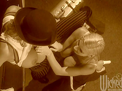 Curvy lesbians Brittany Andrews and Jenna Jameson Ass fingering with toys in black & white movie