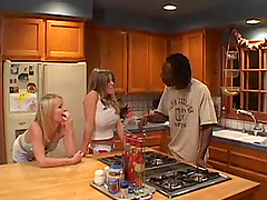 Two blonde babes and two black guys in hardcore foursome