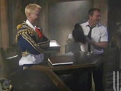 Military officer gets his mouth and cock on tight trimmed pussy